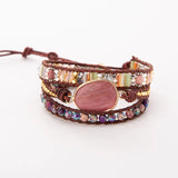 Rose Stone Leather Bracelet for Women Girls