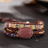Rose Stone Leather Bracelet for Women Girls