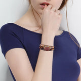 Rose Stone Leather Bracelet for Women Girls