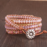 Pink Quartz 5X Wrap Boho Bracelet for Women