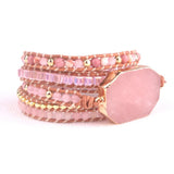 Pink Quartz 5X Wrap Boho Bracelet for Women
