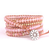 Pink Quartz 5X Wrap Boho Bracelet for Women