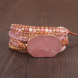 Pink Quartz 5X Wrap Boho Bracelet for Women
