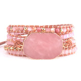 Pink Quartz 5X Wrap Boho Bracelet for Women