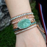 5X Wraps Rough Amazonite Leather Bracelet for Women