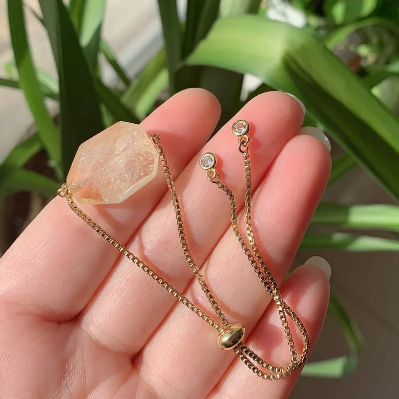 Natural Stone Bracelet with Geometric Charms