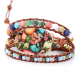 Boho 3-Strand Rhinestone Leather Bracelet for Women Men