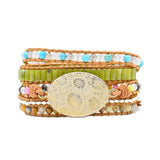 Natural Stone Bracelet Coral Jade Hand Woven Leather Bracelet Shoushan Stone