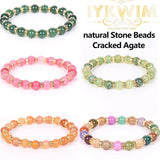 Cracked Agate Stone Bracelet with Rhinestone Rondelles - Elastic Rope