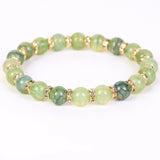 Cracked Agate Stone Bracelet with Rhinestone Rondelles - Elastic Rope