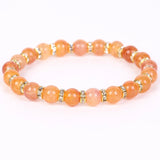 Cracked Agate Stone Bracelet with Rhinestone Rondelles - Elastic Rope