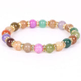 Cracked Agate Stone Bracelet with Rhinestone Rondelles - Elastic Rope