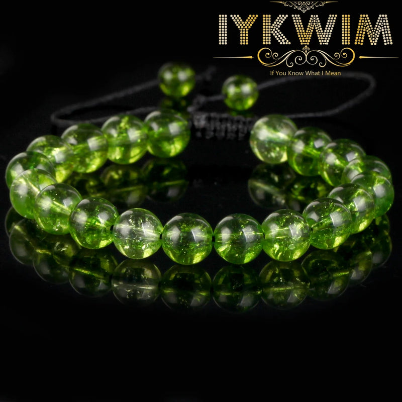 Green Peridot Beads Bracelet Adjustable Braided Rope Bangle Jewelry