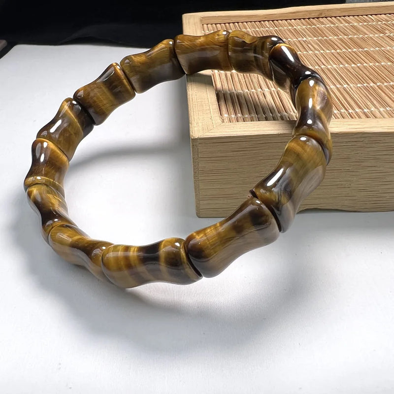 Natural Stone Bamboo Shape Bracelet Elastic Cord Quartz Lapis Amethyst Bangles