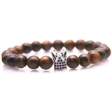 Natural Stone Bracelet! CZ Zirconia Crown Charm Bracelet Men Tiger Eye Stone