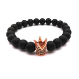Natural Stone Bracelet! CZ Zirconia Crown Charm Bracelet Men Tiger Eye Stone