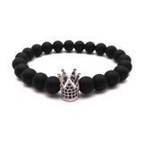 Natural Stone Bracelet! CZ Zirconia Crown Charm Bracelet Men Tiger Eye Stone