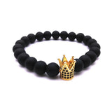 Natural Stone Bracelet! CZ Zirconia Crown Charm Bracelet Men Tiger Eye Stone