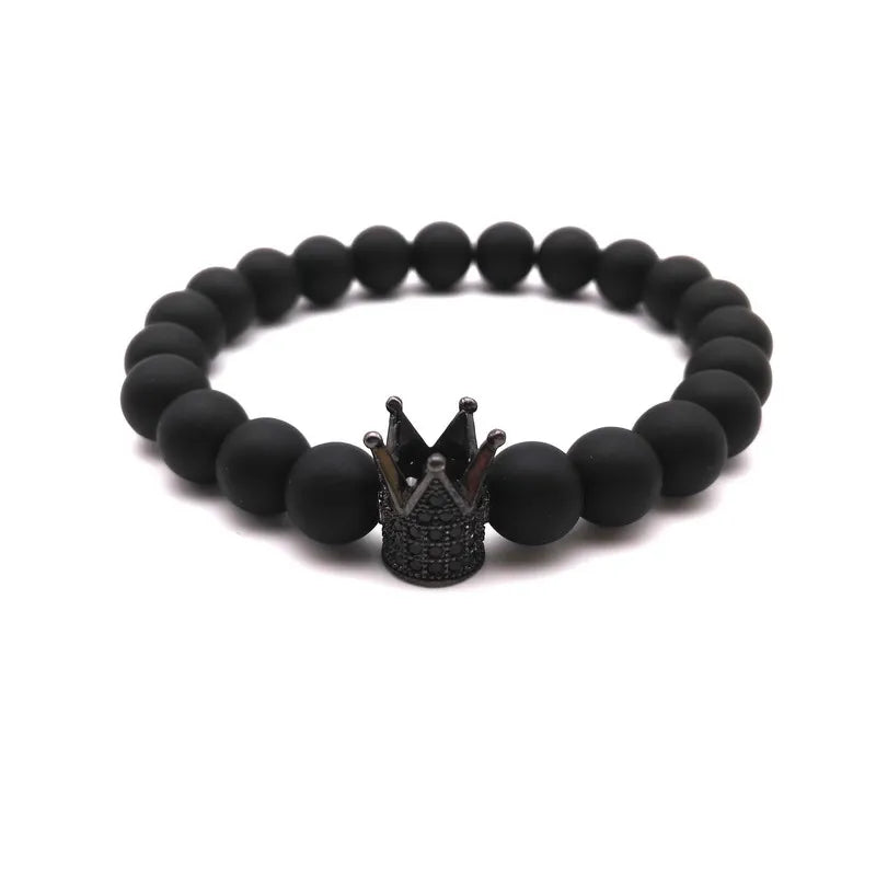 Natural Stone Bracelet! CZ Zirconia Crown Charm Bracelet Men Tiger Eye Stone