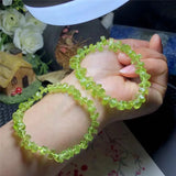 Natural Stone Olivine Beads Green Crystal Bracelet for Girls Ladies Jewelry