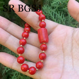 Orange Red Coral Beads Bracelet Health Protection Men Women 7-8inch