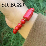 Orange Red Coral Beads Bracelet Health Protection Men Women 7-8inch