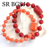 Orange Red Coral Beads Bracelet Health Protection Men Women 7-8inch