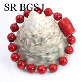 Orange Red Coral Beads Bracelet Health Protection Men Women 7-8inch