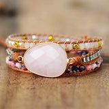 Pink Crystal Braided Stone Bracelet Gift Women's Bohemian Beads