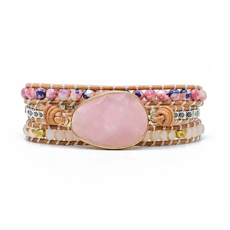 Pink Crystal Braided Stone Bracelet Gift Women's Bohemian Beads