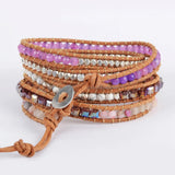 Purple Stone Leather Bracelet Rough Sea Sediment Wrap Bracelet