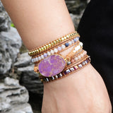 Purple Stone Leather Bracelet Rough Sea Sediment Wrap Bracelet