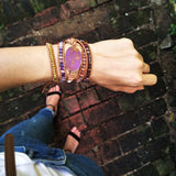 Purple Stone Leather Bracelet Rough Sea Sediment Wrap Bracelet