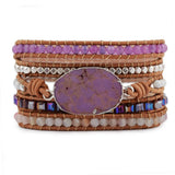 Purple Stone Leather Bracelet Rough Sea Sediment Wrap Bracelet