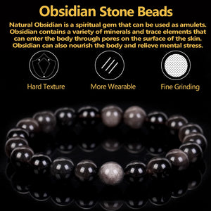 Silver Obsidian Beads Bracelet - Magnetic Health Protection