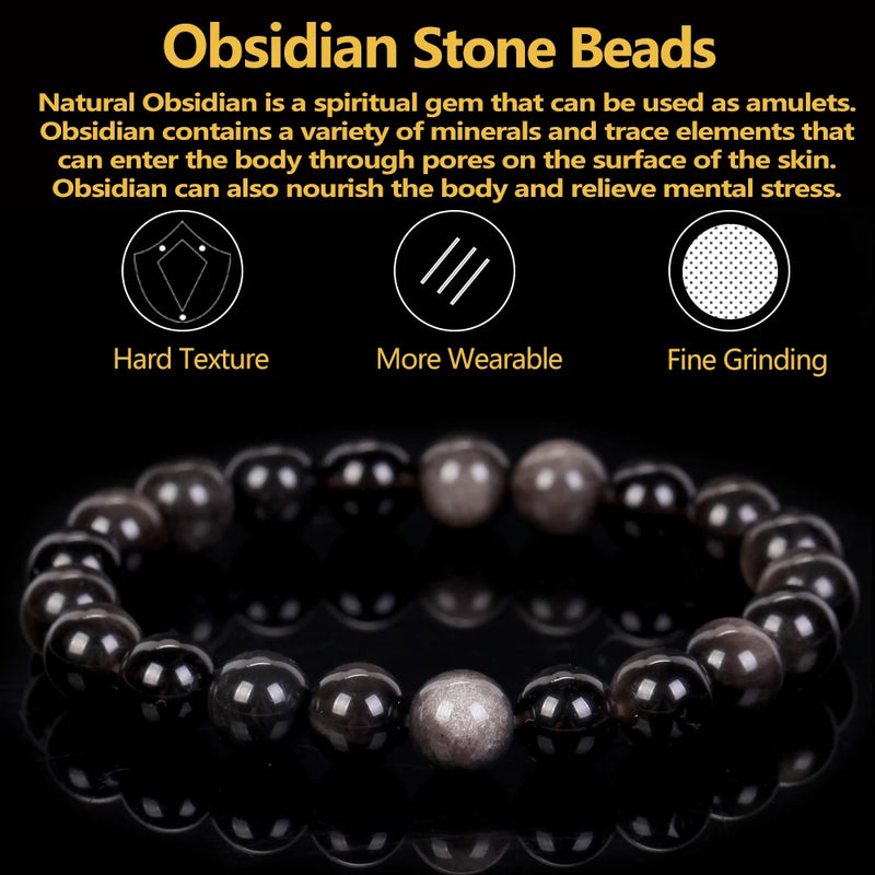 Silver Obsidian Beads Bracelet - Magnetic Health Protection