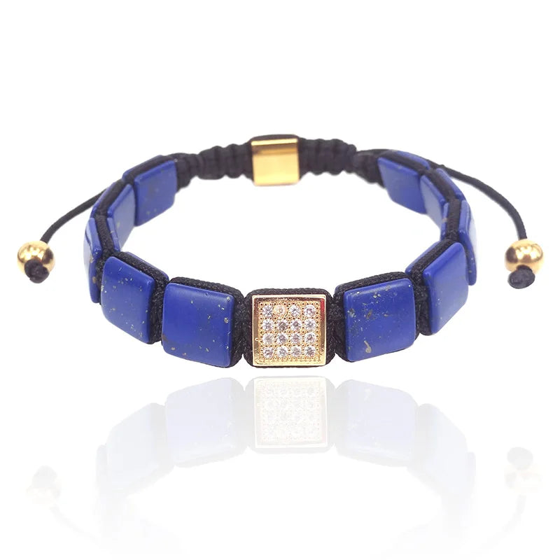 Square Lapis Lazuli Turquoises Beads Macrame Bracelet