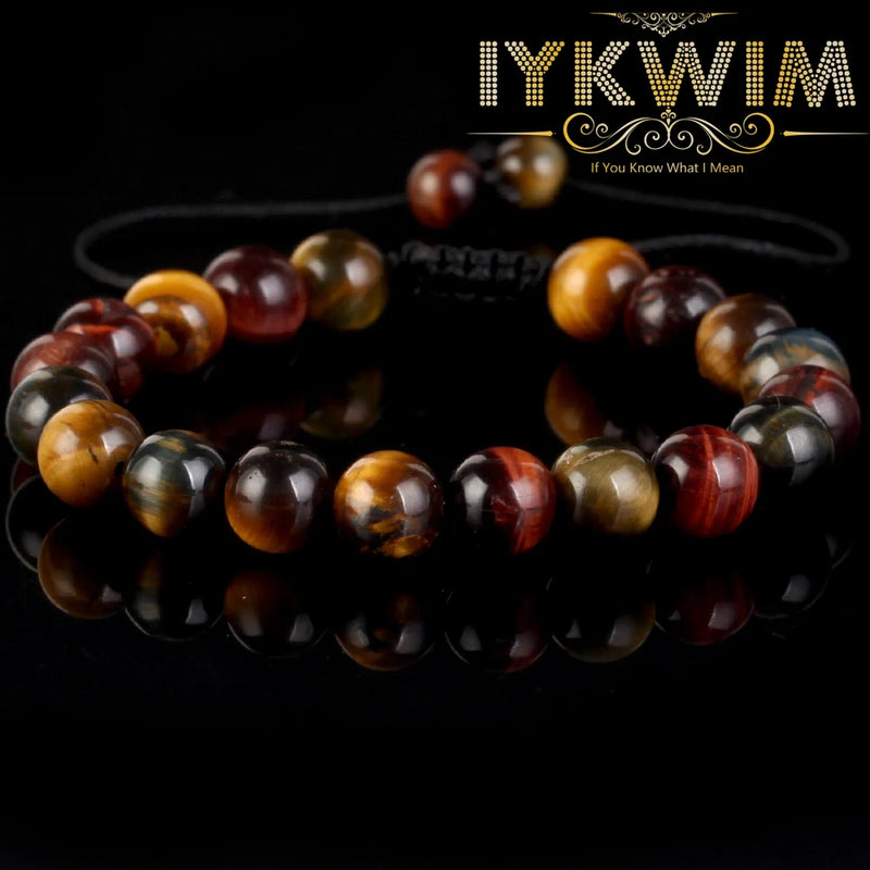 Tricolor Tiger Eye Stone Bracelet Adjustable Braided Rope Bangle Jewelry Gift