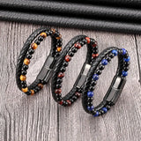 Natural Stone Leather Bracelet Tiger Eye Bead