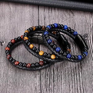 Natural Stone Leather Bracelet Tiger Eye Bead