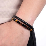 Natural Stone Leather Bracelet Tiger Eye Bead