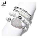 Natural Stone Bracelets Set Quartz Druzy Howlte Agates Cut Crystal Bead Bangles