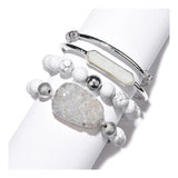 Natural Stone Bracelets Set Quartz Druzy Howlte Agates Cut Crystal Bead Bangles
