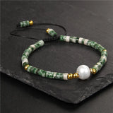 Natural Stone Braided Bracelet Pearl Charm Bracelet