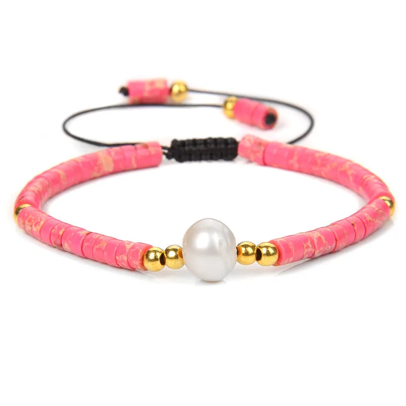 Natural Stone Braided Bracelet Pearl Charm Bracelet