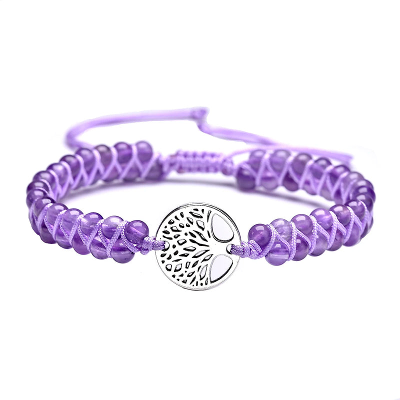 Natural Stone Yoga Wrap Bracelet Amethyst Tree of Life Charm