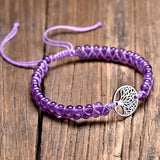 Natural Stone Yoga Wrap Bracelet Amethyst Tree of Life Charm