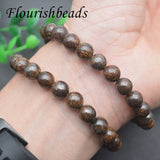 Natural Stone Bronzite 8mm Round Beads Bracelet Brown Jewelry 5pcs