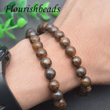 Natural Stone Bronzite 8mm Round Beads Bracelet Brown Jewelry 5pcs
