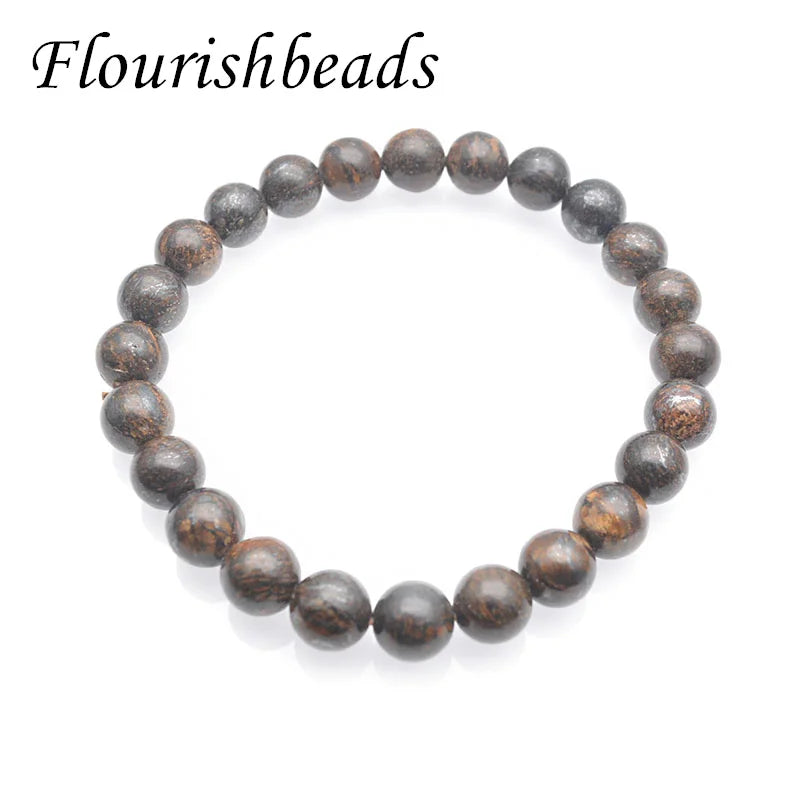 Natural Stone Bronzite 8mm Round Beads Bracelet Brown Jewelry 5pcs